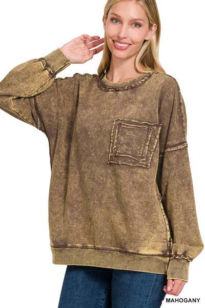 42POPS - ,.SI-24555 French terry washed raw edge pullover w/ side: M / DEEP SKY-154214