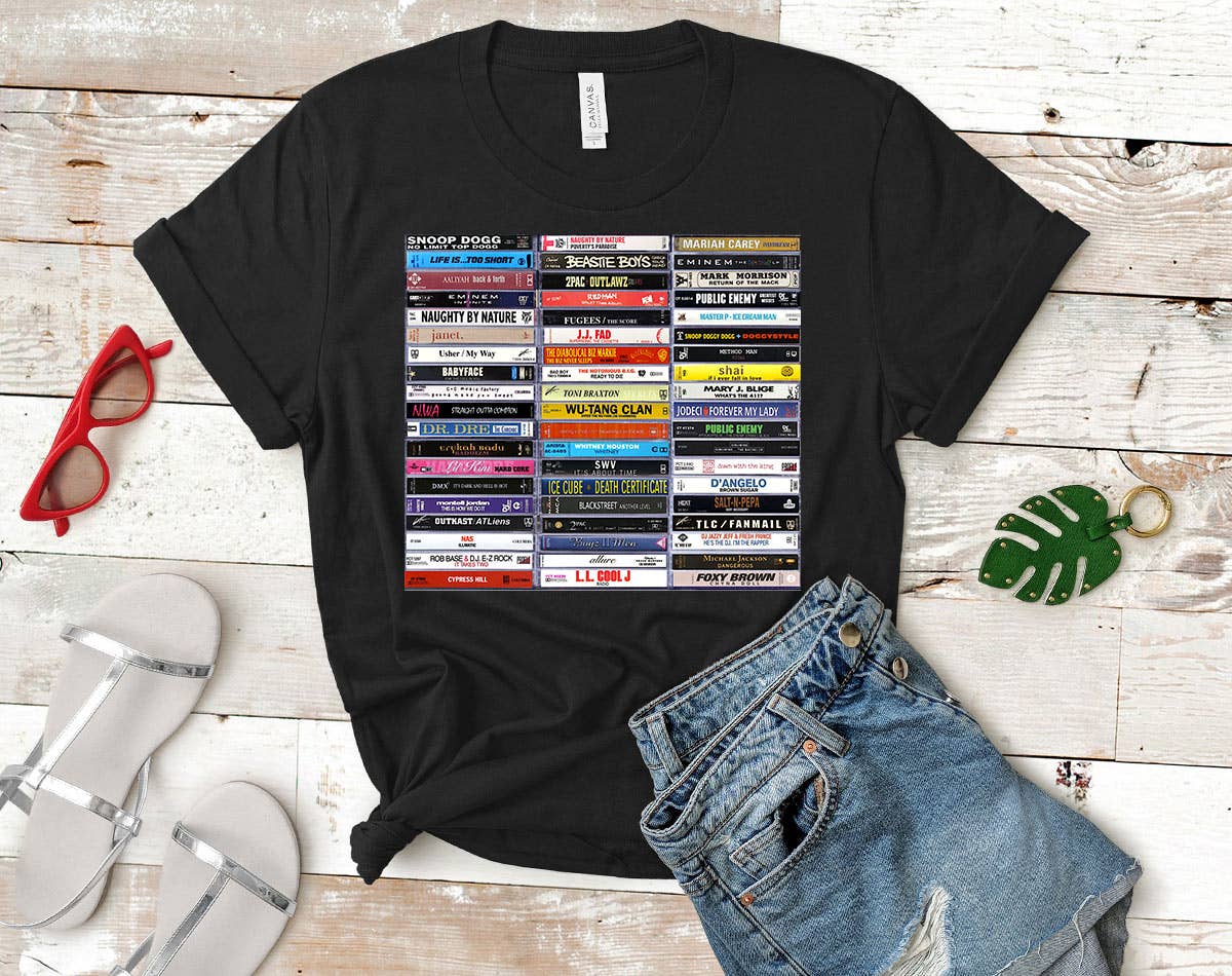 90's Hip Hop - Classic Rap Cassette Tape T-Shirt: SM