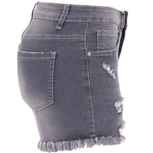 Lovesoft - Women's High-rise Ripped Stretch Summer Denim Shorts: M / Gray / 73%Cotton/14%Rayon/11% Polyester/2%spandex