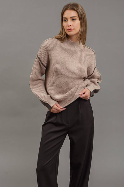 Blu Pepper - COLORBLOCK MOCK NECK EXPOSED SEAM KNIT SWEATER: IVORY