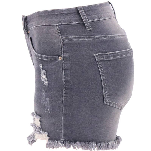 Lovesoft - Women's High-rise Ripped Stretch Summer Denim Shorts: M / Black / 73%Cotton/14%Rayon/11% Polyester/2%spandex