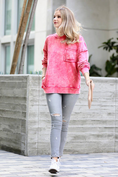 42POPS - ,.SI-24555 French terry washed raw edge pullover w/ side: L / OCEAN BLUE-160212