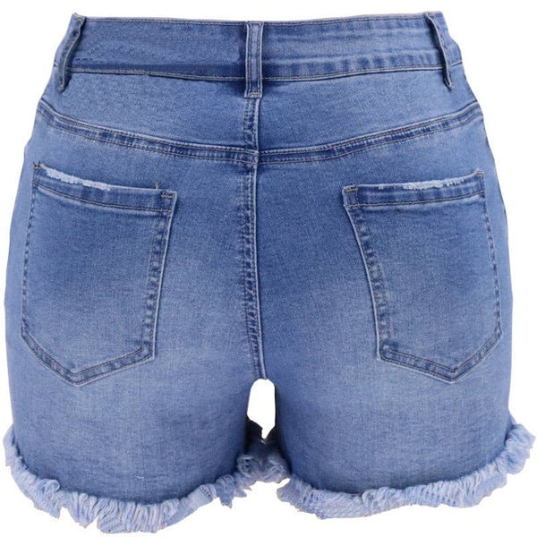 Lovesoft - Women's High-rise Ripped Stretch Summer Denim Shorts: S / Lighter Blue / 73%Cotton/14%Rayon/11% Polyester/2%spandex