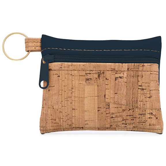 Key Chain Zipper Pouch | Rustic Cork + Faux Leather: Linen