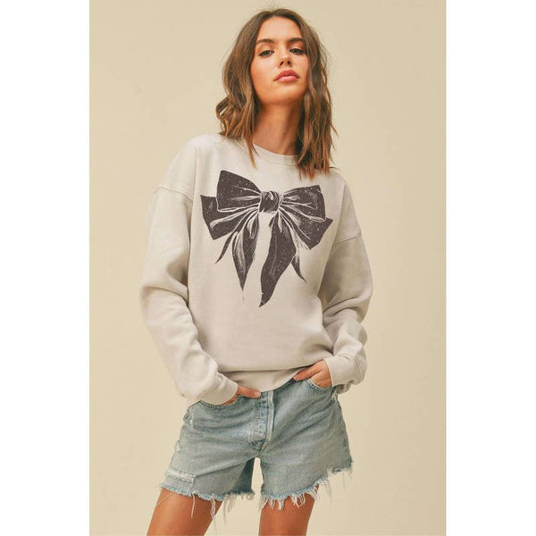 Honestee - Bow Graphic Sweatshirt: BLACK / M