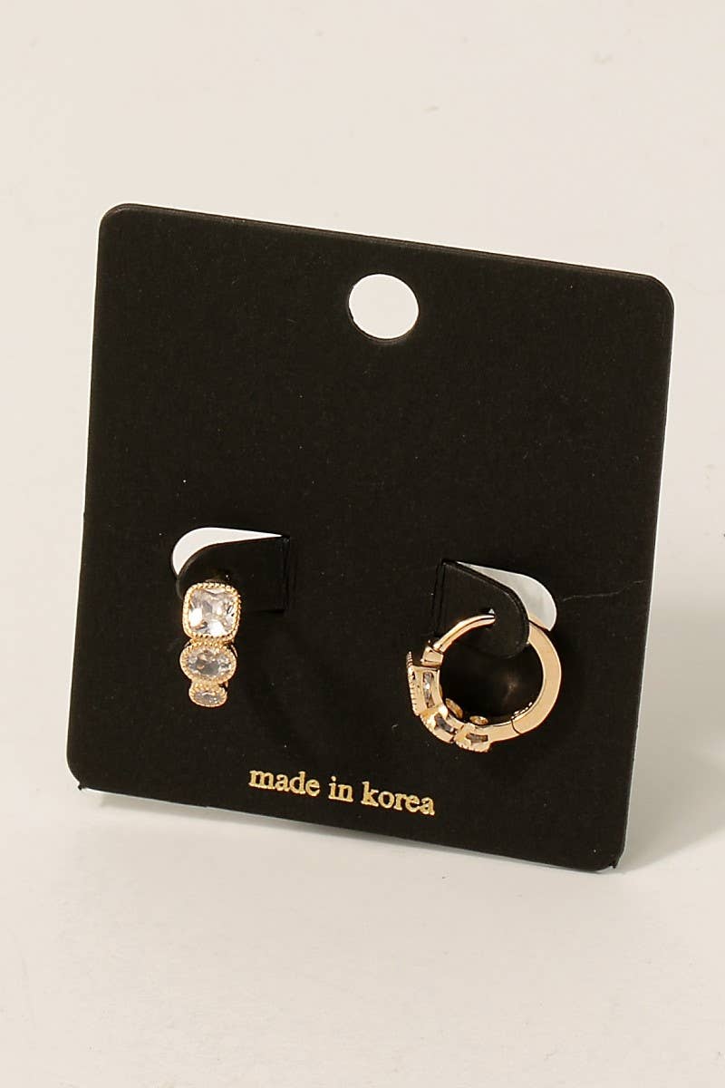 Fame Accessories - Triple Cz Charms Hinge Hoop Earrings: G