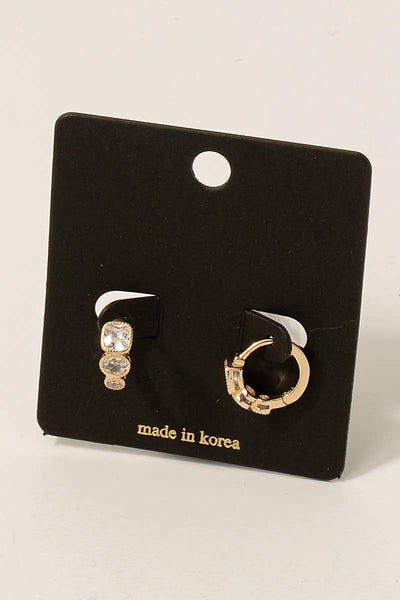 Fame Accessories - Triple Cz Charms Hinge Hoop Earrings: G