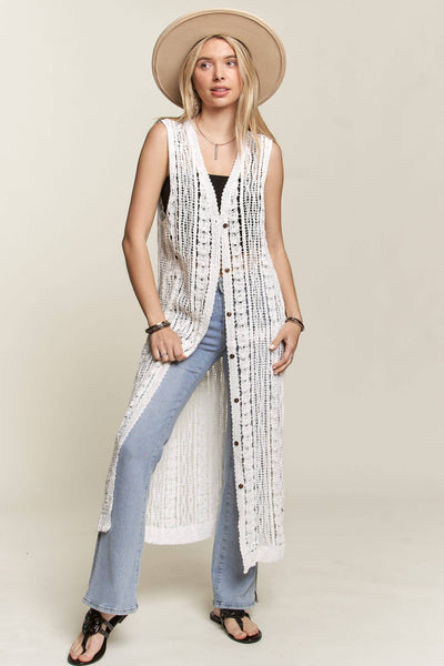 Madelyn - LEJ3614-CARDIGAN CROCHET SLEEVELESS: ML / BEIGE