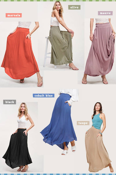 La Miel - JAP4176-Lightweight Spring Summer Maxi Skirt: S / Marsala