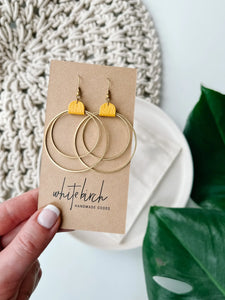 Whitebirch Handmade Goods - Mustard Yellow Leather & Brass Circles Earrings: Brass