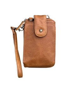 Roma Leathers - 3140 BK phone pouch with credit card slots adjustable strap: Light brown