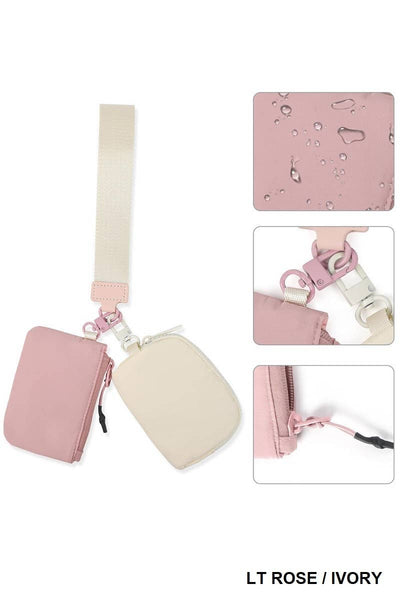 Vanilla Monkey - Dual Pouch Wristlet Keychain Wallet: WHITE/ARMY GREEN / 1 (ONE SIZE)
