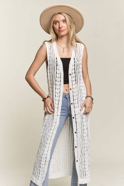 Madelyn - LEJ3614-CARDIGAN CROCHET SLEEVELESS: ML / BEIGE
