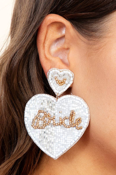 Anarchy Street - Seed Beaded Bride Print Heart Earrings: BLS