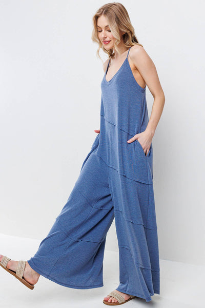 Ces Femme - Solid Jumpsuit With Pockets / BJ6854: S-M-L (2-2-2) / DENIM