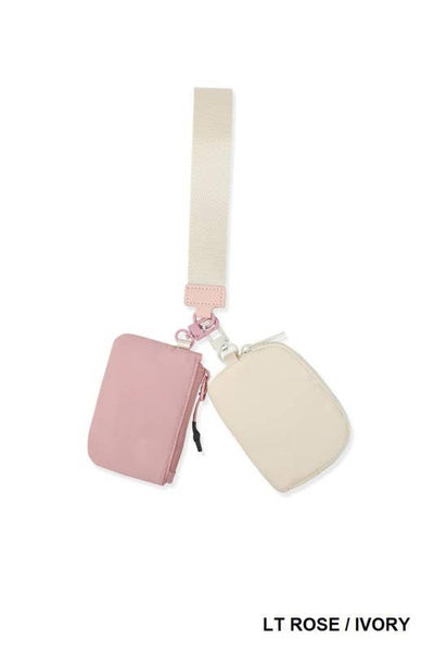 Vanilla Monkey - Dual Pouch Wristlet Keychain Wallet: WHITE/ARMY GREEN / 1 (ONE SIZE)