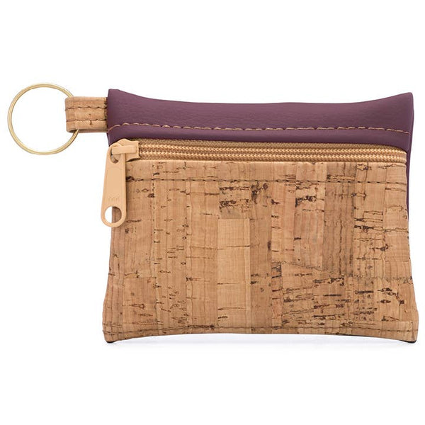 Key Chain Zipper Pouch | Rustic Cork + Faux Leather: Linen