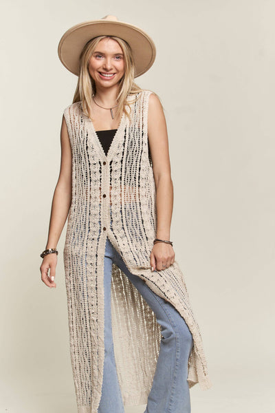 Madelyn - LEJ3614-CARDIGAN CROCHET SLEEVELESS: ML / BEIGE