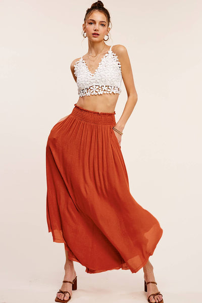 La Miel - JAP4176-Lightweight Spring Summer Maxi Skirt: S / Black