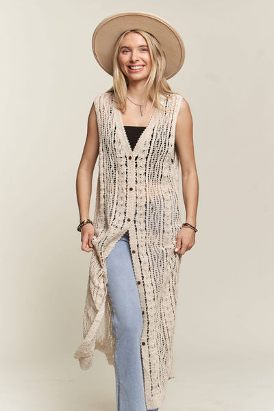 Madelyn - LEJ3614-CARDIGAN CROCHET SLEEVELESS: ML / BEIGE