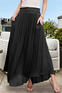 La Miel - JAP4176-Lightweight Spring Summer Maxi Skirt: S / Black