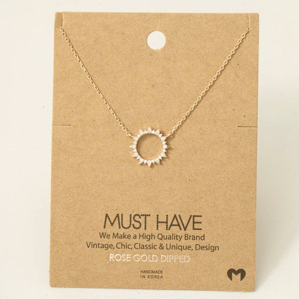 Fame Accessories - Gold Dipped Pave Circle Sun Pendant Necklace: S