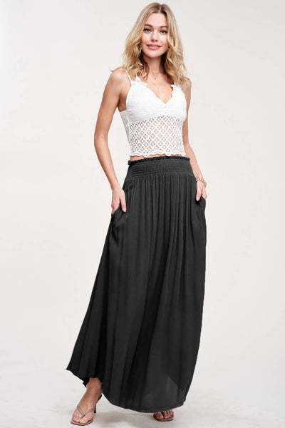 La Miel - JAP4176-Lightweight Spring Summer Maxi Skirt: S / Black