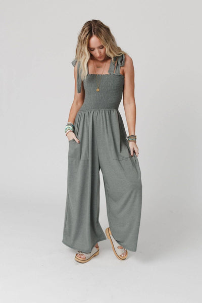 Three Bird Nest - Daytripper Wide Leg Jumpsuit - Light Olive: S