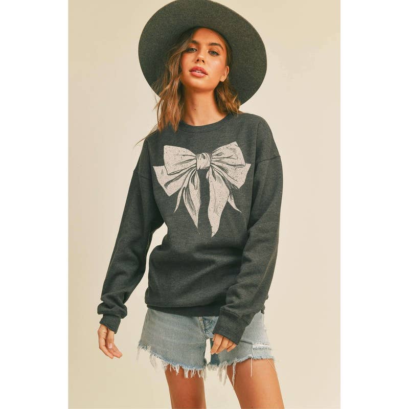 Honestee - Bow Graphic Sweatshirt: BLACK / M