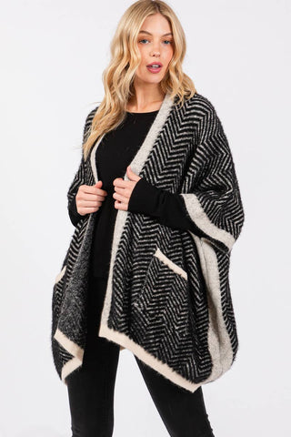 Anarchy Street - Fuzzy Herringbone Pocket Poncho: BK