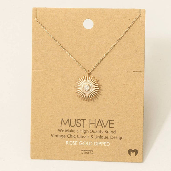 Fame Accessories - Circle Sun Shine Ray Pendant Necklace: G