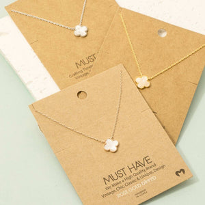 Fame Accessories - Gold Dipped Mother Of Pearl Clover Pendant Necklace: G