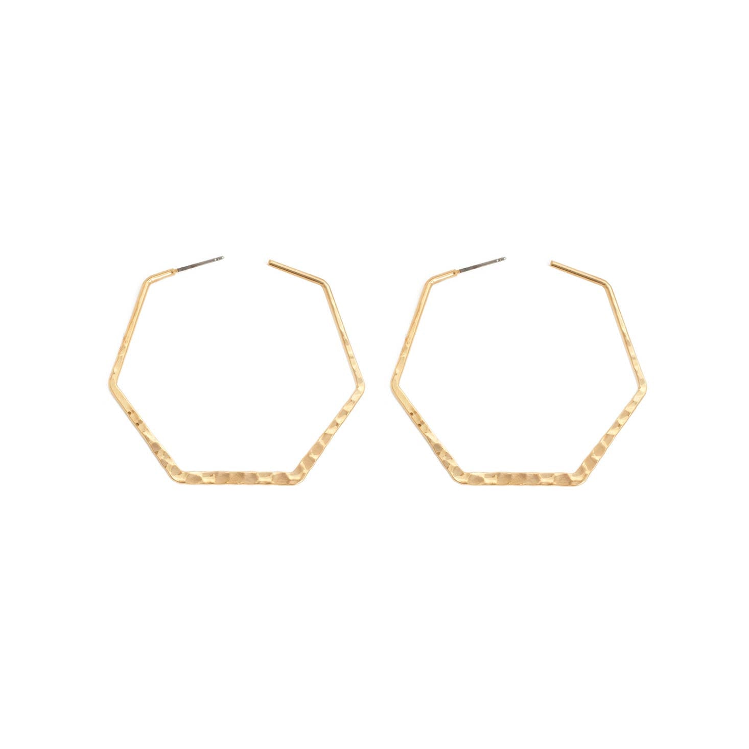 Textured Hexagon Hoops, Gold