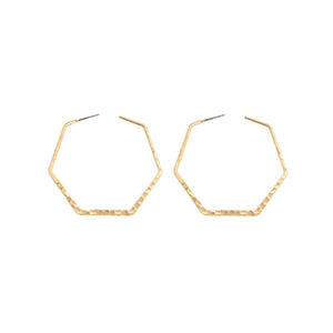 Textured Hexagon Hoops, Gold