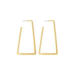 Long Gold Contemporary Rectangle Hoops, SALE