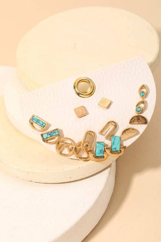 Anarchy Street - Assorted Mini Semi Circle Stone Stud Earrings Set
