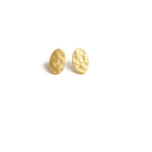 Gold Stud Earrings - Hypoallergenic Textured Ovals