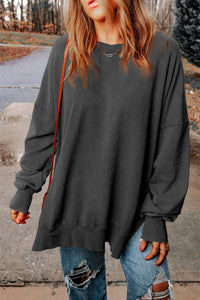 Little Daisy Closet - Drop Shoulder Ribbed Trim Oversized Sweatshirt