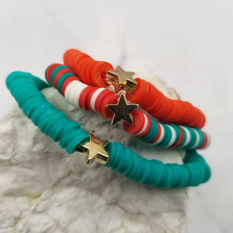 The Pretty Jewellery - Stars Christmas Heishi Bracelets - Set Of 3