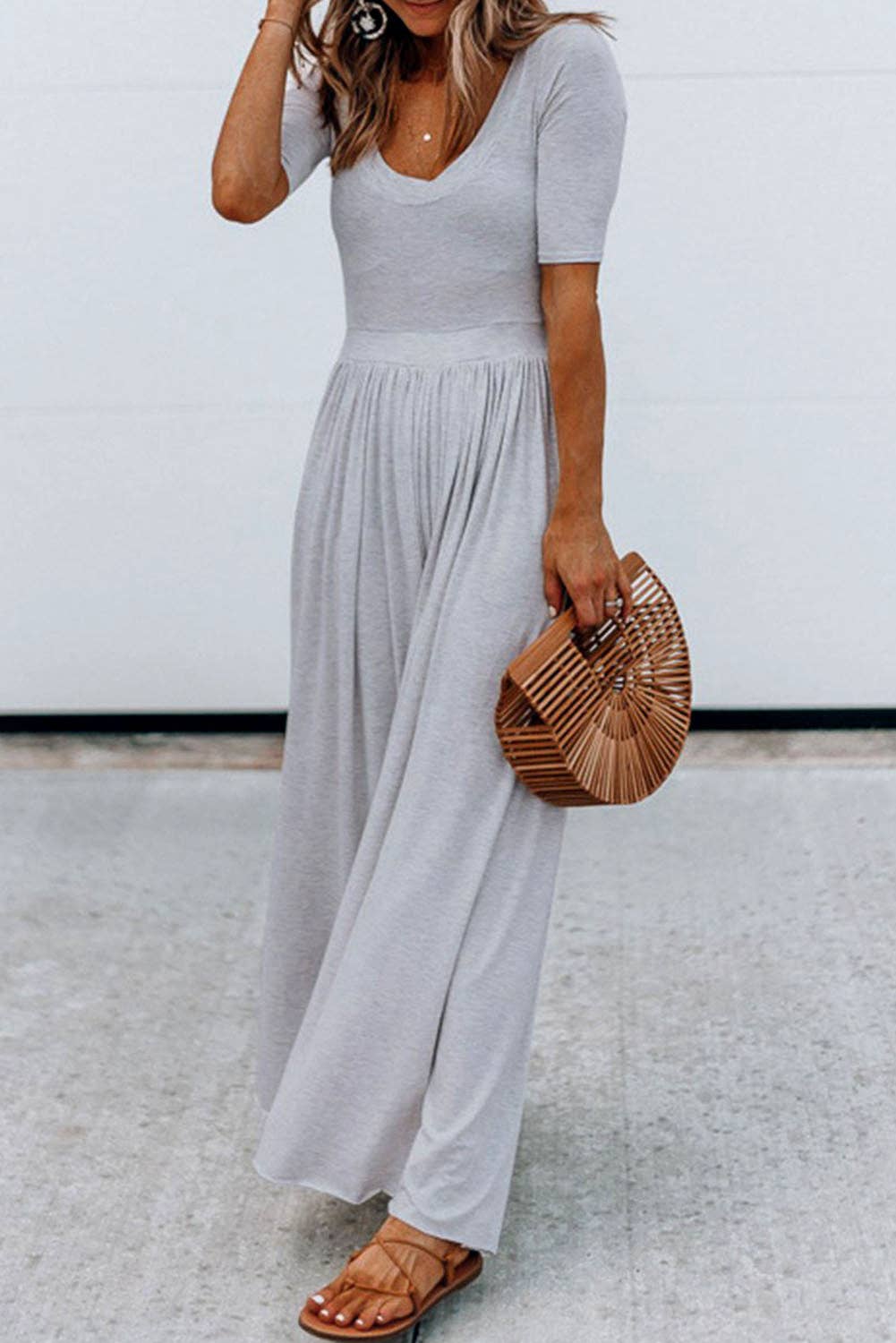 Pretty Bash - Flowy Short Sleeve Wide Leg Jumpsuit