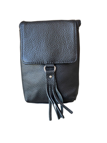 W013 cowhide leather small crossbody for phone: Black