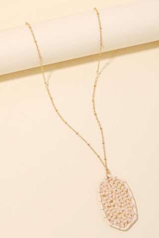 Anarchy Street - Oval Seed Beaded Net Pendant Long Necklace