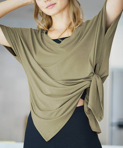 42POPS - SC112748 LUXE RAYON V-NECK SIDE SLIT TOP