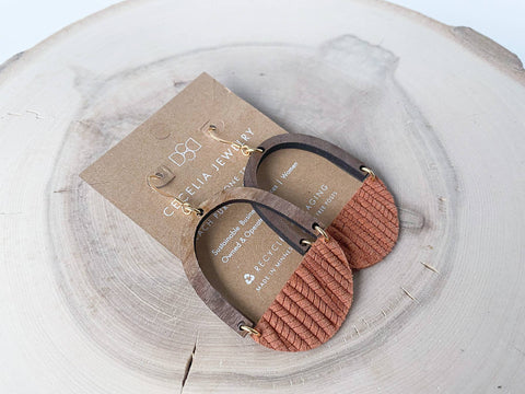 Cecelia Designs Jewelry - Cecelia Half Moon Wood and Leather Earrings