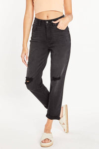 Enjean - PEP3377 Super high-rise 5-pocket Straight Boyfriend Jeans