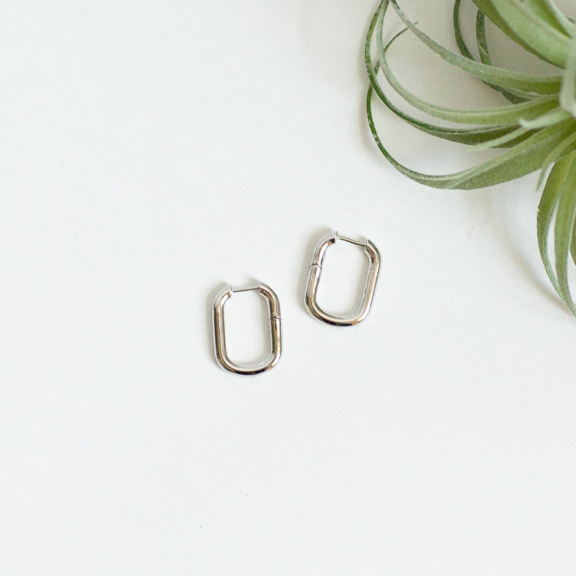 Oval Huggie Earring - Silver