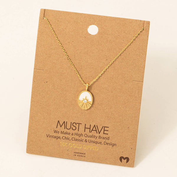 Fame Accessories - Oval Sun Pendant Necklace: WH