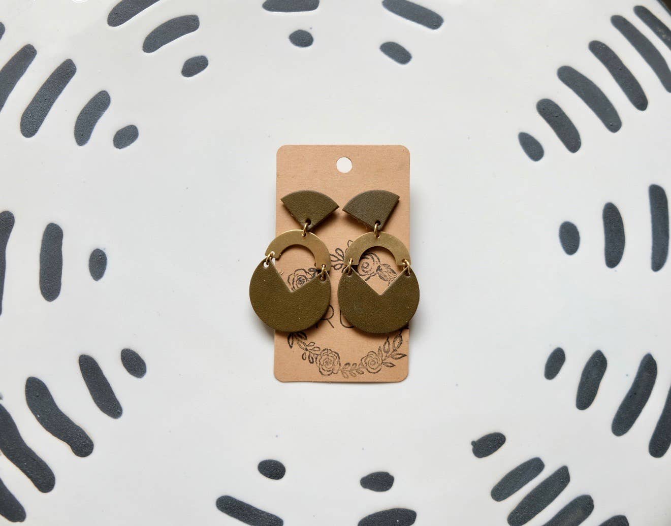 Rux Leather - Handmade Leather+ Brass earrings, half moon arch