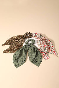 Three Piece Floral Pattern Tail Scrunchie Set