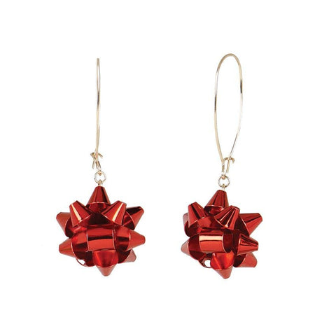 Whispers - Holiday Bow Dangle Earrings - Gold/Red